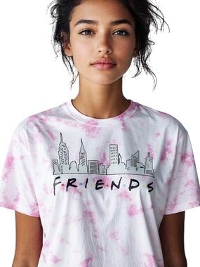 Friends Pink Tie Dye Graphic Tee Shirt Casual Top
